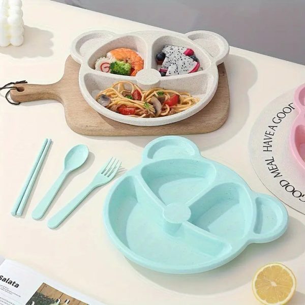 5 Piece Multi Color Panda Plates With 3 Spoons And 2 Forks Household Food Grade Plastic Plates Set(ra