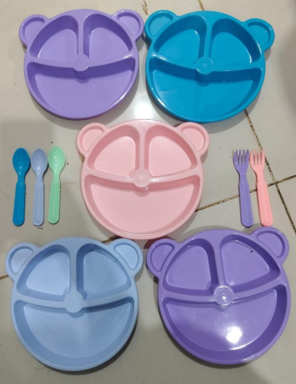 5 Piece Multi Color Panda Plates With 3 Spoons And 2 Forks Household Food Grade Plastic Plates Set(ra