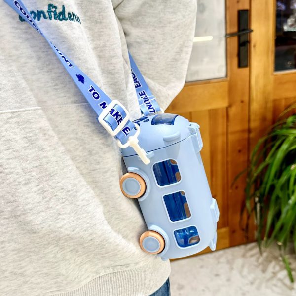 Kids Cute Bear Baby Bus Tritan Water Bottle Student School Children Creative Straw Car Water Bottle Cup