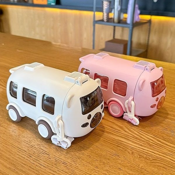 Kids Cute Bear Baby Bus Tritan Water Bottle Student School Children Creative Straw Car Water Bottle Cup