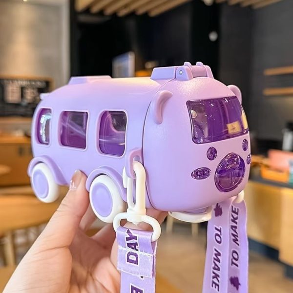 Kids Cute Bear Baby Bus Tritan Water Bottle Student School Children Creative Straw Car Water Bottle Cup